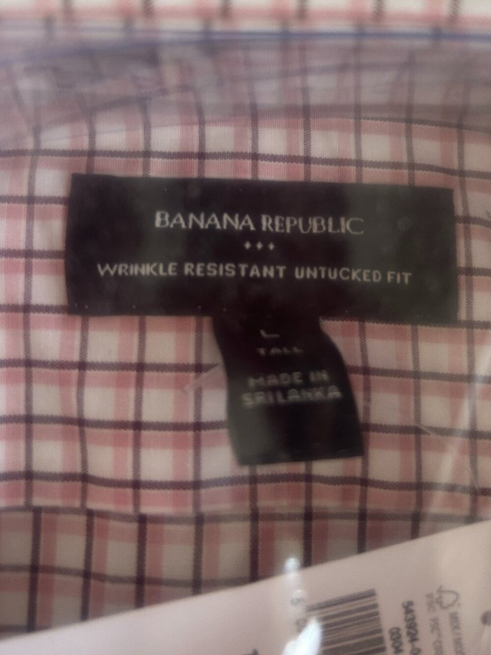 BANANA REPUBLIC MENS PINK PLAID BUTTON DOWN DRESS SHIRT SIZE L/TALL UNTUCKED FIT